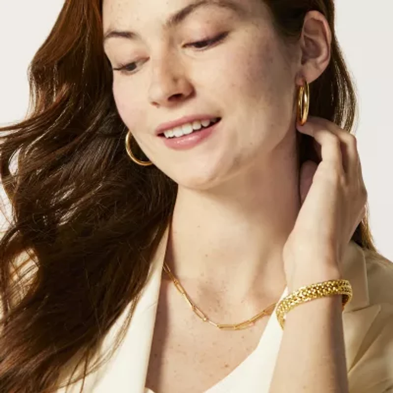 Womens 10K Gold Hollow Link Chain Bracelet