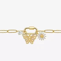 Sparkle Allure Carabiner Charm Womens White Cubic Zirconia 14K Gold Over Brass Butterfly Flower Paperclip 18 Inch Pendant Necklace