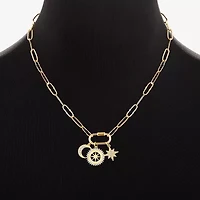 Sparkle Allure Carabiner Charm Womens White Cubic Zirconia 14K Gold Over Brass Moon Paperclip Star 18 Inch Pendant Necklace