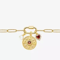Sparkle Allure Love Carabiner Charm Womens Red Cubic Zirconia 14K Gold Over Brass Heart Paperclip 18 Inch Pendant Necklace