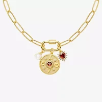 Sparkle Allure Love Carabiner Charm Womens Red Cubic Zirconia 14K Gold Over Brass Heart Paperclip 18 Inch Pendant Necklace