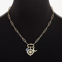 Sparkle Allure Carabiner Charm Womens Blue Cubic Zirconia 14K Gold Over Brass Moon Paperclip Sunburst 18 Inch Pendant Necklace