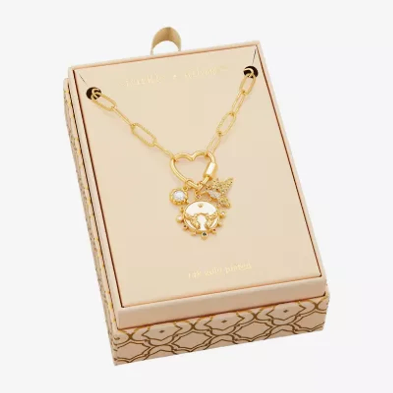 Sparkle Allure Carabiner Charm Womens Multi Color Cubic Zirconia 14K Gold Over Brass Flower Paperclip 18 Inch Pendant Necklace