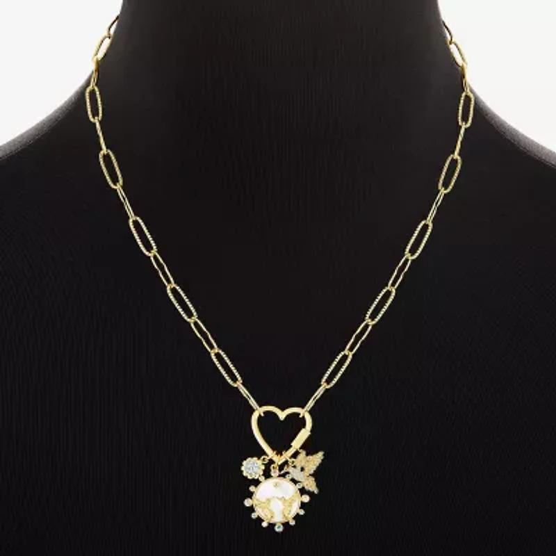Sparkle Allure Carabiner Charm Womens Multi Color Cubic Zirconia 14K Gold Over Brass Flower Paperclip 18 Inch Pendant Necklace