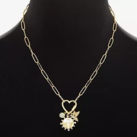 Sparkle Allure Carabiner Charm Womens Multi Color Cubic Zirconia 14K Gold Over Brass Flower Paperclip 18 Inch Pendant Necklace