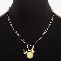 Sparkle Allure Family Carabiner Charm Womens White Cubic Zirconia 14K Gold Over Brass Butterfly Heart Paperclip 18 Inch Pendant Necklace