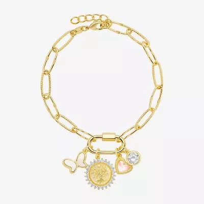Sparkle Allure Family Carabiner Womens White Cubic Zirconia 14K Gold Over Brass Butterfly Charm Bracelet