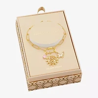 Sparkle Allure Carabiner Womens Purple Cubic Zirconia 14K Gold Over Brass Butterfly Flower Charm Bracelet