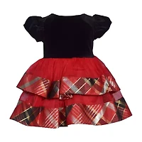 Bonnie Jean Baby Girls Short Sleeve Puffed Velvet Fit + Flare Dress