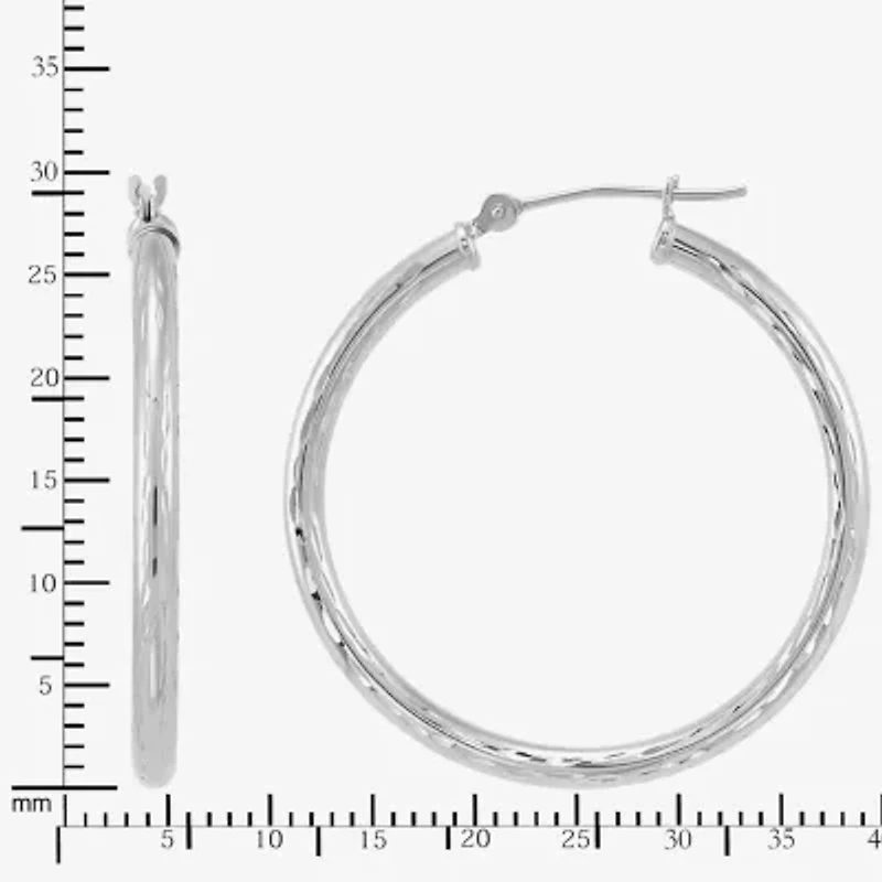 Womens 10K White Gold 30mm Round Hoop Earrings