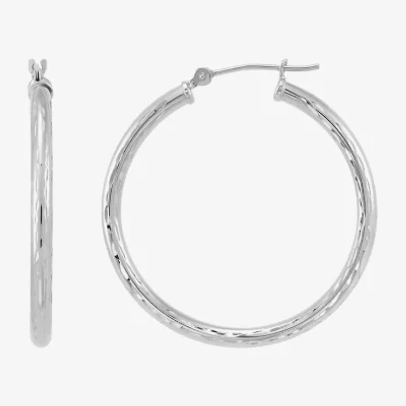 Womens 10K White Gold 30mm Round Hoop Earrings