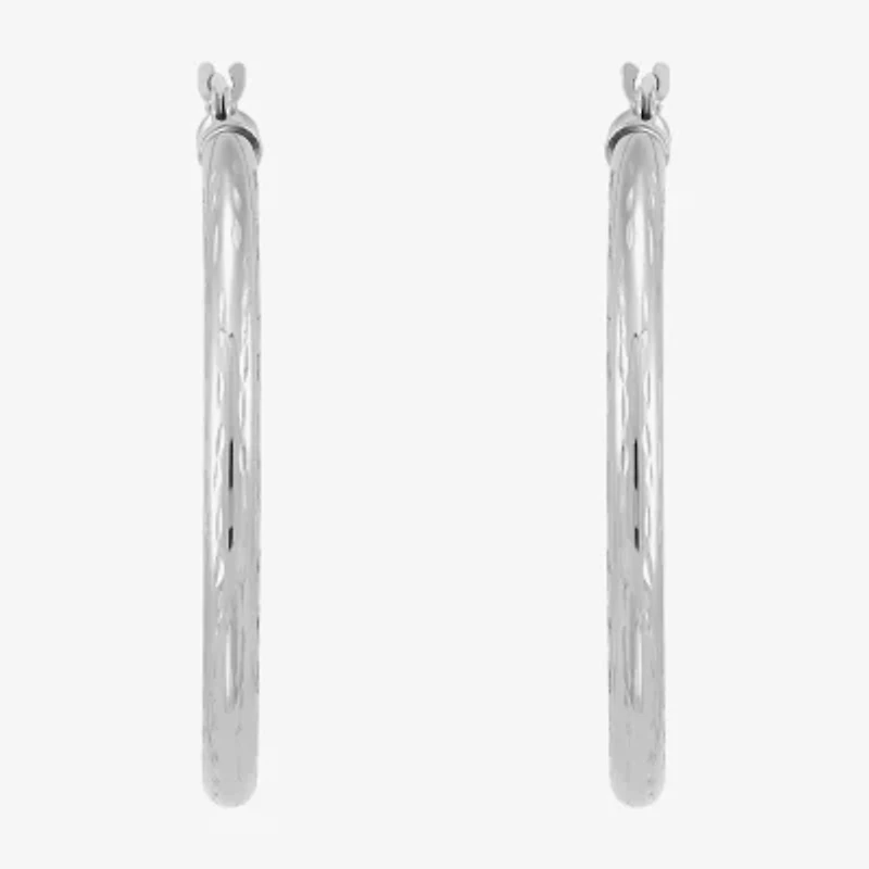 Womens 10K White Gold 30mm Round Hoop Earrings