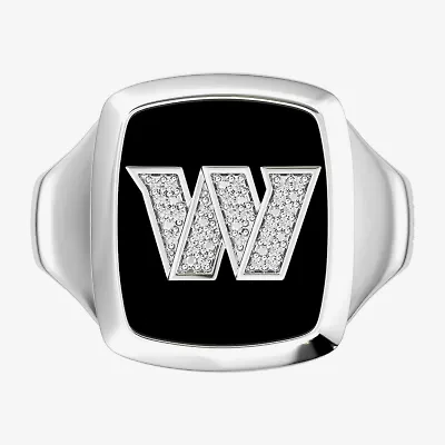 True Fans Fine Jewelry Mens Diamond Accent Genuine Black Onyx Sterling Silver Fashion Ring