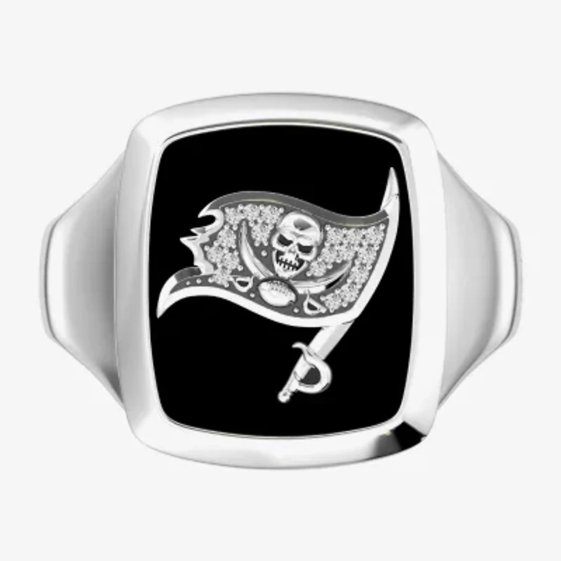 True Fans Fine Jewelry Mens Diamond Accent Genuine Black Onyx Sterling Silver Fashion Ring