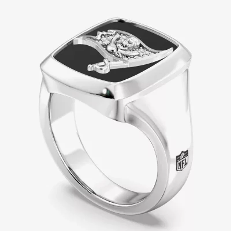 True Fans Fine Jewelry Mens Diamond Accent Genuine Black Onyx Sterling Silver Fashion Ring