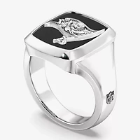 True Fans Fine Jewelry Mens Diamond Accent Genuine Black Onyx Sterling Silver Fashion Ring