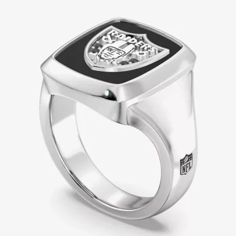 True Fans Fine Jewelry Mens Diamond Accent Genuine Black Onyx Sterling Silver Fashion Ring