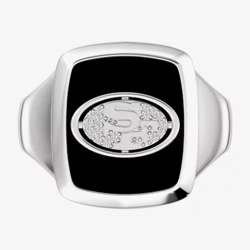 True Fans Fine Jewelry Mens Diamond Accent Genuine Black Onyx Sterling Silver Fashion Ring