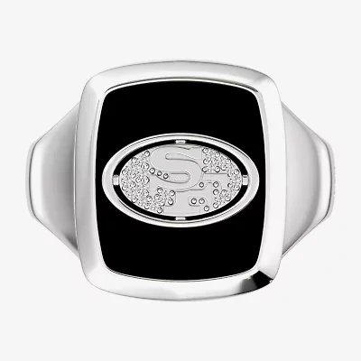 True Fans Fine Jewelry Mens Diamond Accent Genuine Black Onyx Sterling Silver Fashion Ring