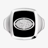 True Fans Fine Jewelry Mens Diamond Accent Genuine Black Onyx Sterling Silver Fashion Ring