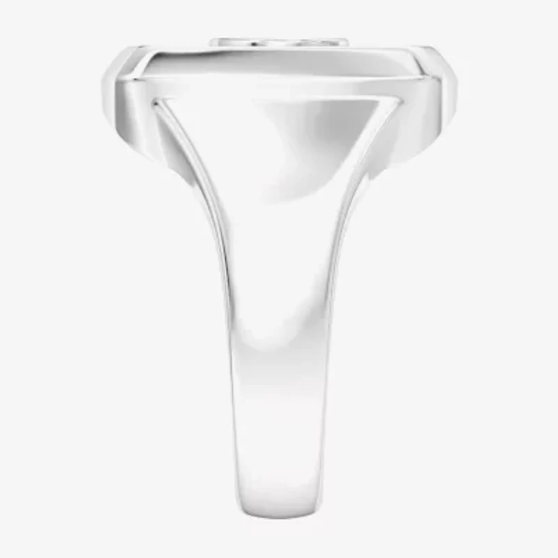 True Fans Fine Jewelry Mens Diamond Accent Genuine Black Onyx Sterling Silver Fashion Ring