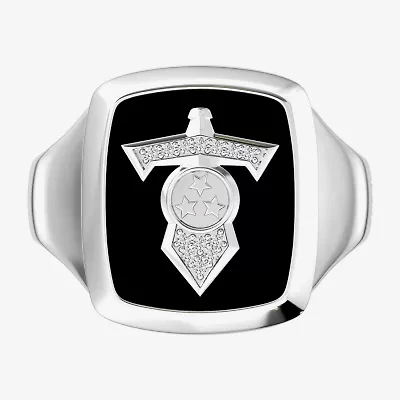 True Fans Fine Jewelry Mens Diamond Accent Genuine Black Onyx Sterling Silver Fashion Ring