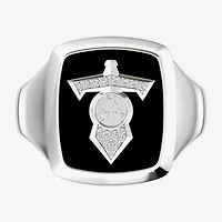 True Fans Fine Jewelry Mens Diamond Accent Genuine Black Onyx Sterling Silver Fashion Ring