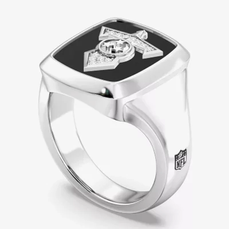 True Fans Fine Jewelry Mens Diamond Accent Genuine Black Onyx Sterling Silver Fashion Ring