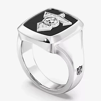 True Fans Fine Jewelry Mens Diamond Accent Genuine Black Onyx Sterling Silver Fashion Ring