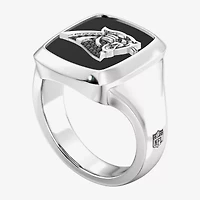 True Fans Fine Jewelry Mens Diamond Accent Genuine Black Onyx Sterling Silver Fashion Ring