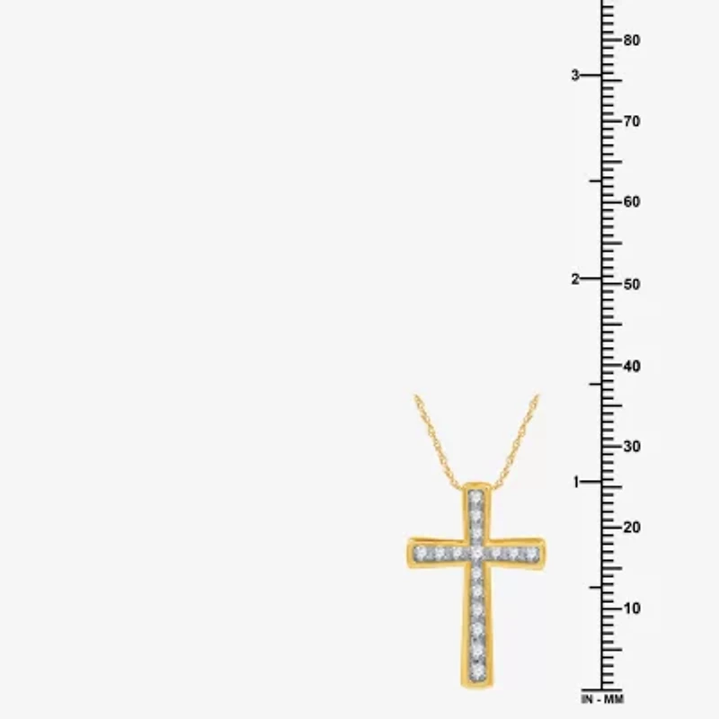 Womens 1/ CT. T.W. Lab Grown White Diamond 14K Gold Over Silver Sterling Silver Cross 18 Inch Pendant Necklace