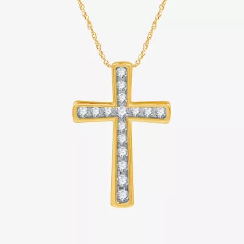 Womens 1/ CT. T.W. Lab Grown White Diamond 14K Gold Over Silver Sterling Silver Cross 18 Inch Pendant Necklace