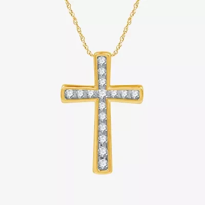 Womens 1 CT. T.W. Lab Grown White Diamond 14K Gold Over Silver Sterling Silver Cross 18 Inch Pendant Necklace