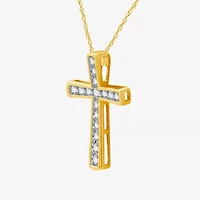 Womens 1/ CT. T.W. Lab Grown White Diamond 14K Gold Over Silver Sterling Silver Cross 18 Inch Pendant Necklace