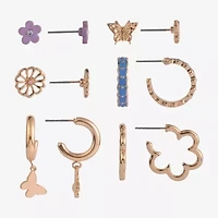 Arizona Gold Tone Womens Butterfly Flower 6 Pair Earring Set