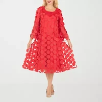 Giovanna Signature Womens Midi Boat Neck 3/4 Sleeve A-Line Dress