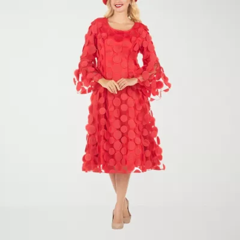 Giovanna Signature Womens Midi Boat Neck 3/4 Sleeve A-Line Dress