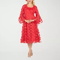 Giovanna Signature Womens Midi Boat Neck 3/4 Sleeve A-Line Dress