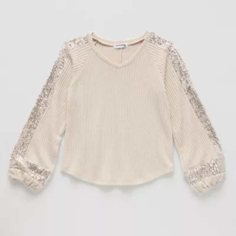 Eyeshadow Big Kid Girls V Neck Long Sleeve T-Shirt