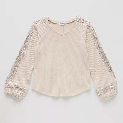 Eyeshadow Big Kid Girls V Neck Long Sleeve T-Shirt