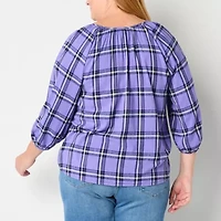 St. John's Bay Womens Plus Split Tie Neck Long Sleeve Blouse
