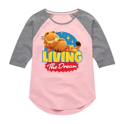 Big Kid Girls Crew Neck Elbow Sleeve Garfield T-Shirt