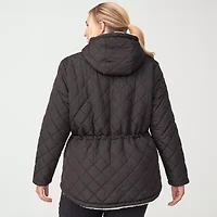 Free Country Womens Hooded Reversible Easy-on + Easy-off Midweight Plus Quilted Jacket