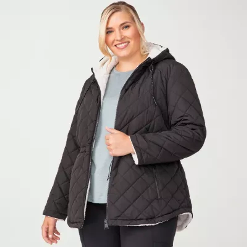 Free Country Womens Hooded Reversible Easy-on + Easy-off Midweight Plus Quilted Jacket