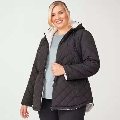 Free Country Womens Hooded Reversible Easy-on + Easy-off Midweight Plus Quilted Jacket