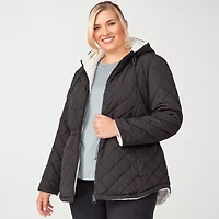 Free Country Womens Hooded Reversible Easy-on + Easy-off Midweight Plus Quilted Jacket