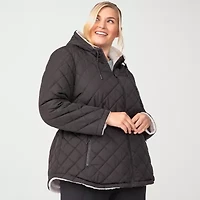 Free Country Womens Hooded Reversible Easy-on + Easy-off Midweight Plus Quilted Jacket