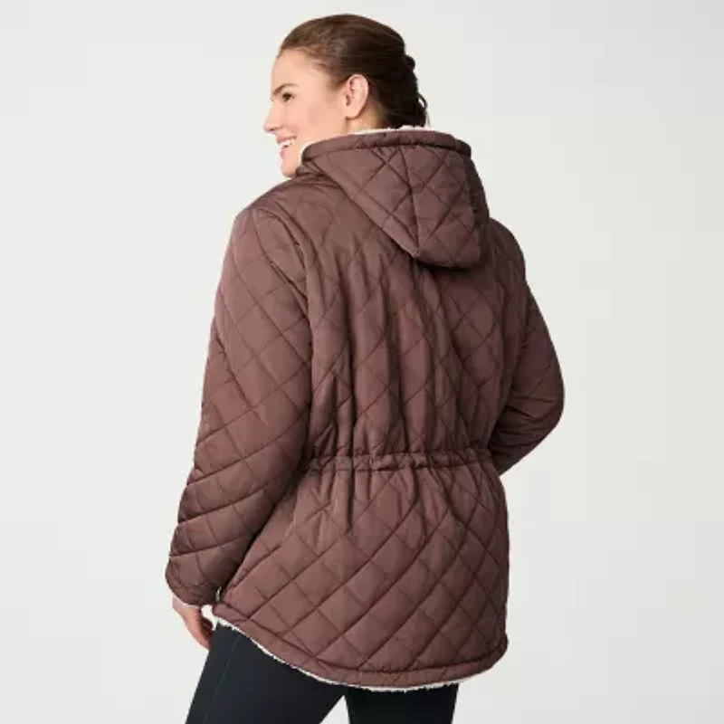Free Country Womens Plus Hooded Reversible Midweight Quilted Jacket