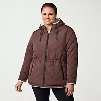 Free Country Womens Plus Hooded Reversible Midweight Quilted Jacket