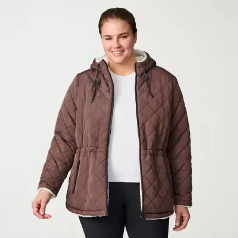 Free Country Womens Plus Hooded Reversible Midweight Quilted Jacket